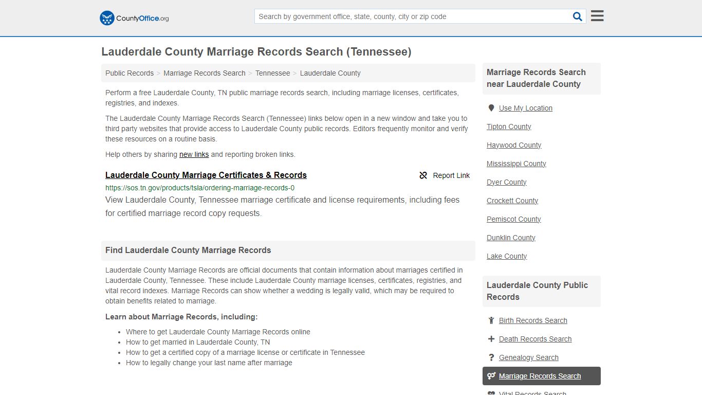 Lauderdale County Marriage Records Search (Tennessee) - County Office