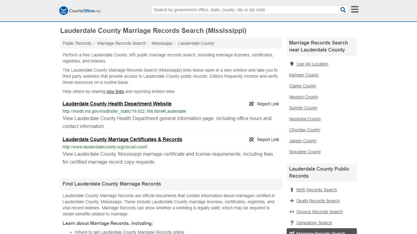 Lauderdale County Marriage Records Search (Mississippi) - County Office